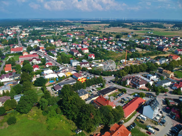 istock Aerial view on a small polish city with trees and fields 1011437206