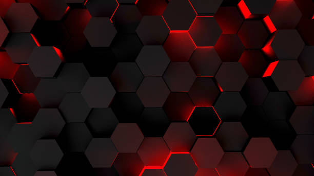 abstract hexagon futuristic surface with red neon light - abstract science hexagon mesh imagens e fotografias de stock