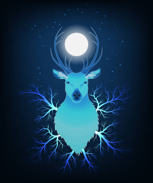 istock Vector illustration of a deer in the night under the moon. 1011448226