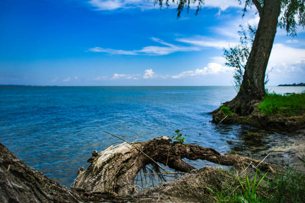 beautiful beach on the background of an unusual cloudy sky