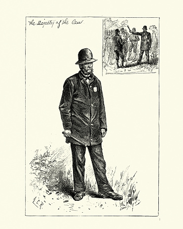 Vintage engraving of a Boston Police officer, late 19th Century