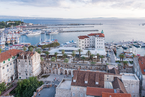 Aerial view of Split, Croatia, from the bell tower of the Cathedral of Saint Domnius. The city is an Unesco World Heritage site.