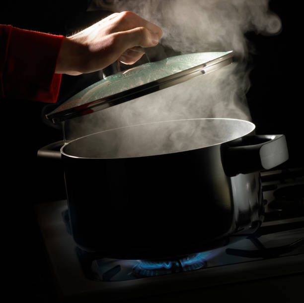 istock HAND LIFTING LID OFF PAN OF BOILING WATER 1011483422