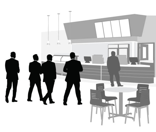 실업가 식당 점심 - men inside of suit silhouette stock illustrations