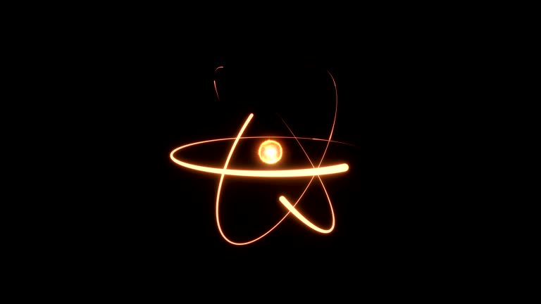 Fiery atom circle magic shiny rotation around the core on a black background