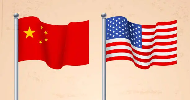 Vector illustration of United States and Chinese Flags