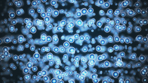 um movimento de vírus ou bactérias, ampliadas pela ilustração 3d microscópio de fundo de microbiologia - bacterium biology flowing vascular - fotografias e filmes do acervo