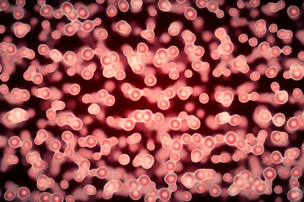Microbiology background A motion of viruses or bacteria magnified by microscope 3d illustration