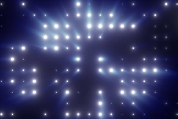 led의 밝은 플래시 빛의 광선으로 조명 3d 그림 - stage light flash 뉴스 사진 이미지