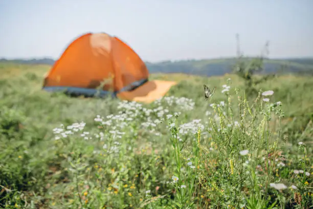 Photo of rest and overnight wild tent river canyon