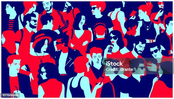 Stylized Silhouette Of Crowd Of People Mixed Group Hanging Out Chatting And Drinking Minimal Flat Design Vector Illustration Stock Illustration - Download Image Now