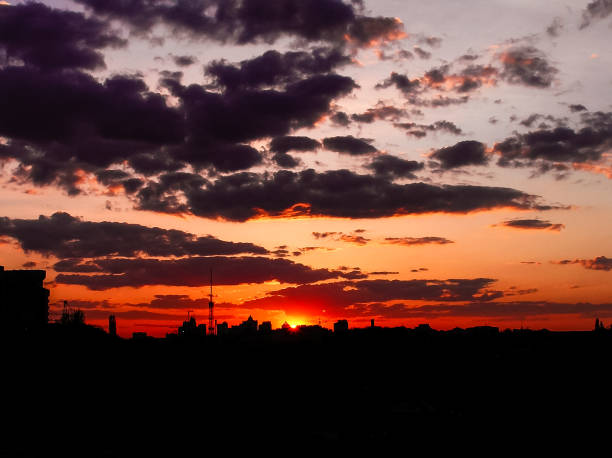 istock Autumn red sunset with a purple sky 1011506342