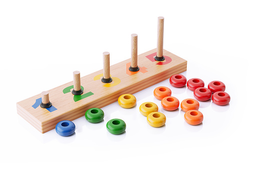 High quality 3d render of an abacus isolated on white background. Horizontal composition with copy space. High angle view. Clipping path is included. Great use for back to school concepts.