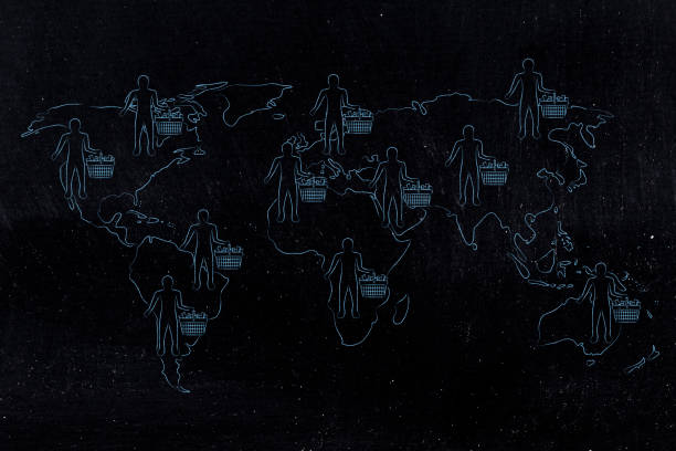 istock world map with customers and full shopping carts worldwide 1011556436
