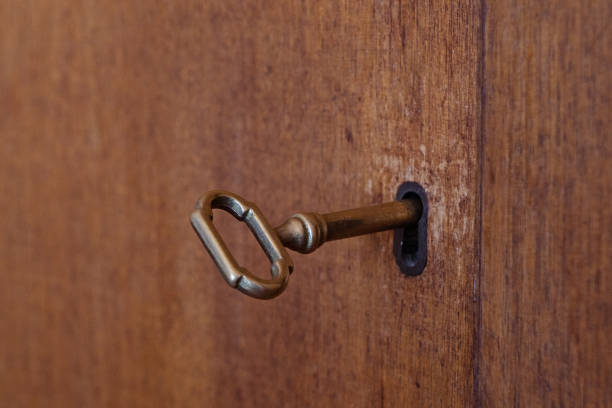 istock Old wooden cabinet with vintage key 1011556734