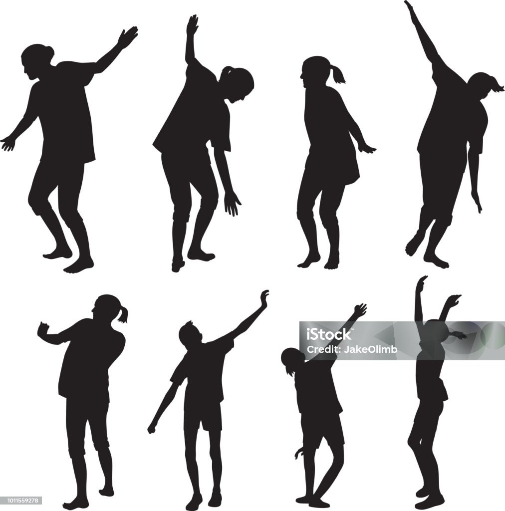 Girls with Arms Out Silhouettes Vector silhouettes of a young woman and girl dancing with their arms out. Child stock vector