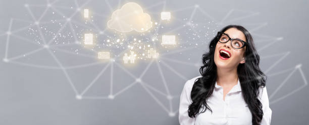 istock Cloud with People with happy young businesswoman 1011605814