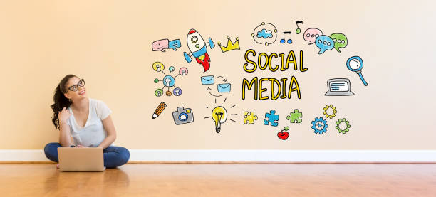 istock Scial Media text with young woman using a laptop 1011610182