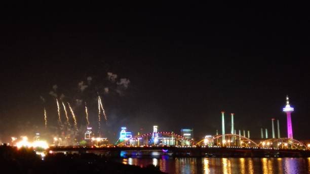 istock Fireworks over the ocean at nigh 1011613558