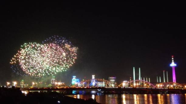 istock Fireworks over the ocean at nigh 1011613562