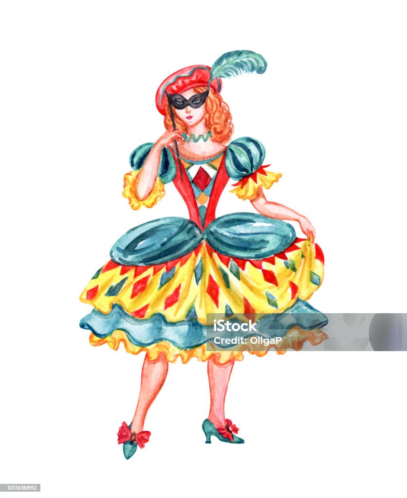 Colombina Italian Commedia Dellarte Watercolor Stock Illustration -  Download Image Now - Adult, Adults Only, Bizarre - iStock