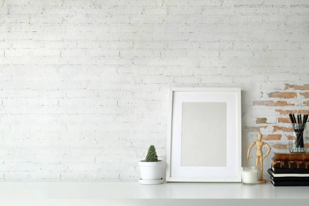 istock Mockup poster with vintage books on table. workspace and copy space. 1011626704