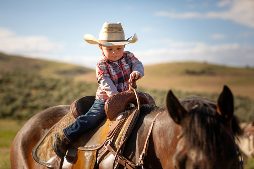 Little boy horseback riding