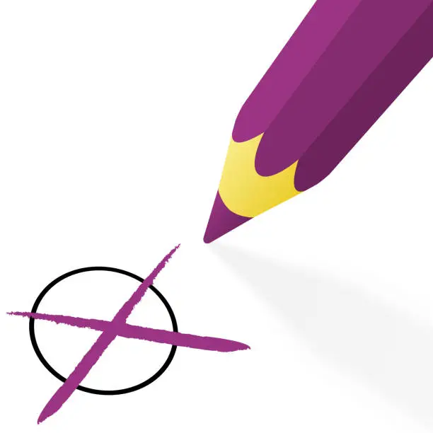 Vector illustration of purple pencil with cross