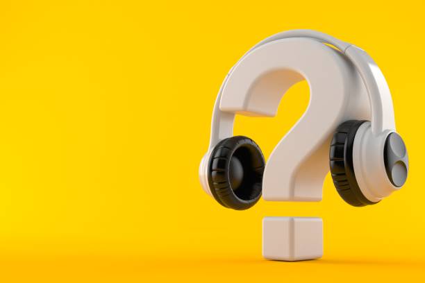 question mark with headphones - question mark audio imagens e fotografias de stock