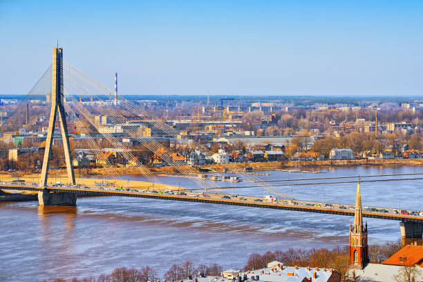 istock Mound Bridge (Vantage Bridge) across Western Dvina River in Riga. 1011699658