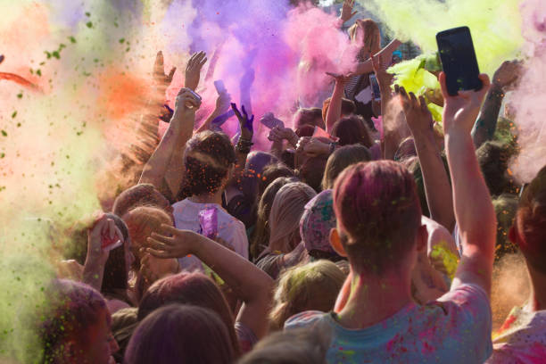 istock Holi festival with colorful hands. 1011699986