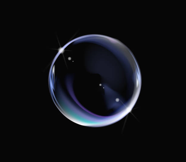 istock Realistic soap bubble with rainbow colors on black background. Soap Bubble with glares. Bubble illustration vector. 1011728262