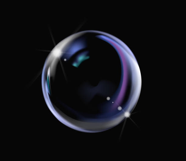 istock Realistic soap bubble with rainbow colors on black background. Soap Bubble with glares. Bubble illustration vector. 1011728572