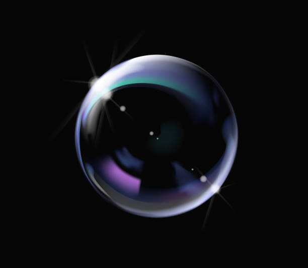 istock Realistic soap bubble with rainbow colors on black background. Soap Bubble with glares. Bubble illustration vector. 1011729170