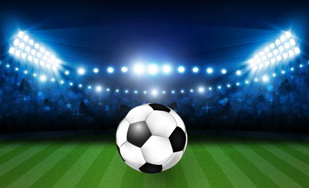 istock Football arena field with bright stadium lights vector design. Vector illumination 1011742258
