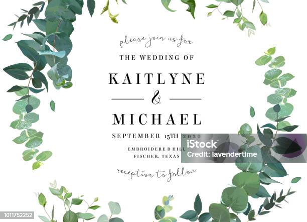 Greenery Botanical Wedding Invitation Stock Illustration - Download Image Now - Wedding, Leaf, Border - Frame