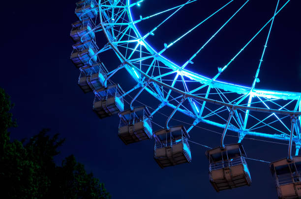 istock Big ferris wheel with festive blue illumination 1011756732