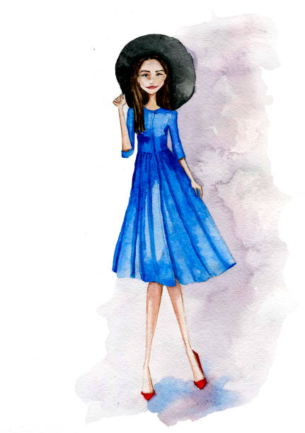 istock Watercolor girl in a big hat 1011762578
