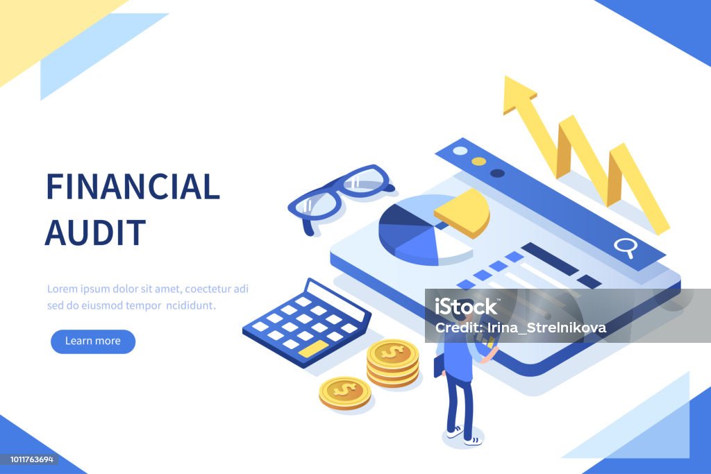 financial audit Financial audit business concept with character. Can use for web banner, infographics, hero images.  Flat isometric vector illustration isolated on white background. Finance stock vector