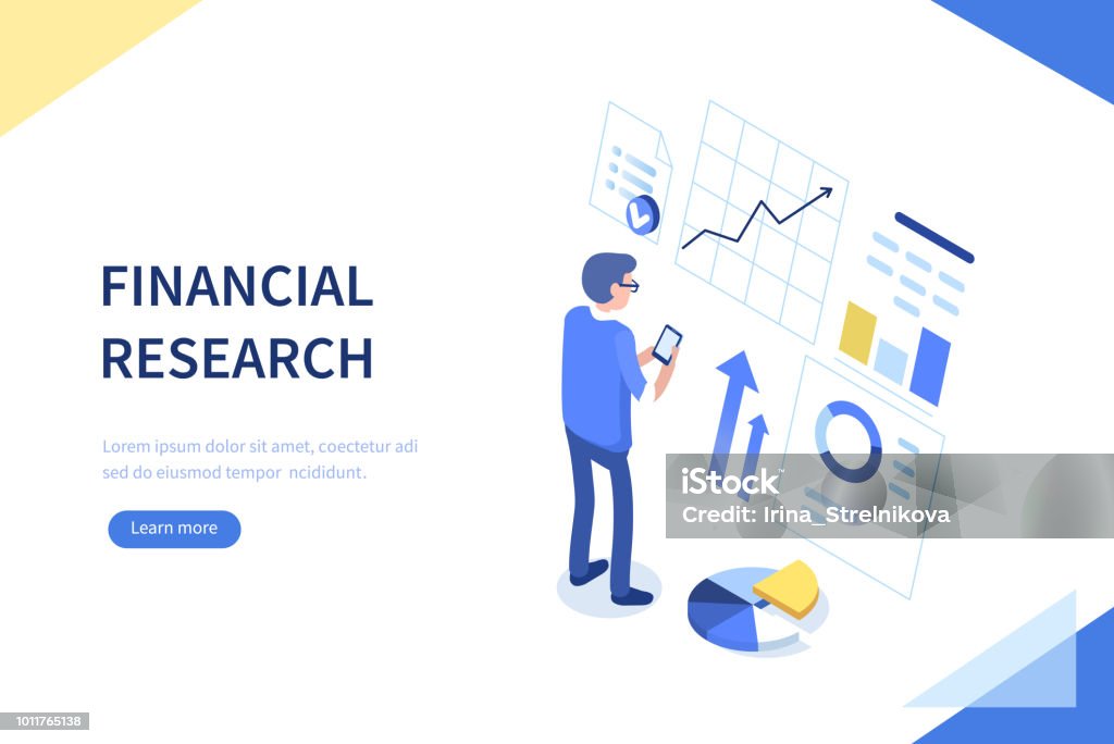 financial research Financial research concept. Can use for web banner, infographics, hero images. Flat isometric vector illustration isolated on white background. Finance stock vector