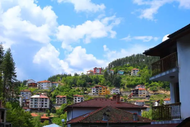 A photo of a mountain village in Bulgaria during the summer