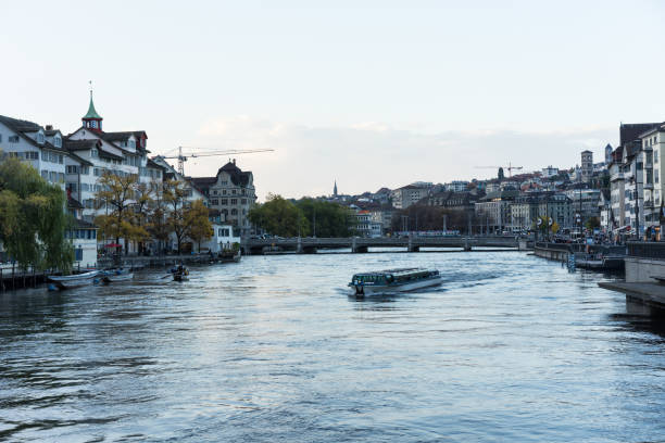 istock Zurich City Panorama with limmat river and small cruise ship 1011793164