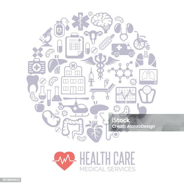 Medicine And Healthcare Collage Stock Illustration - Download Image Now - Healthcare And Medicine, Composite Image, First Aid Kit