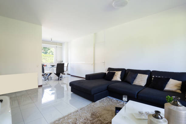 istock Modern living room with large dark sofa 1011810636