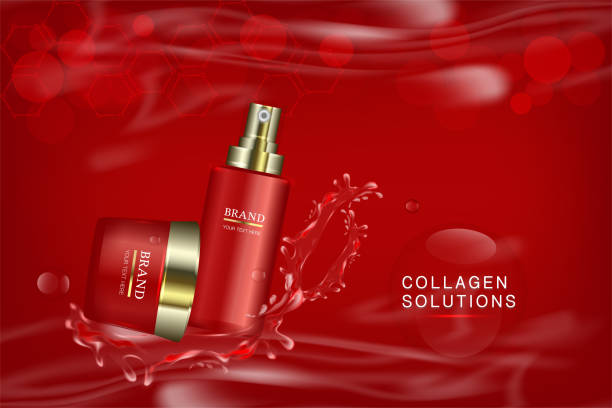 istock Beauty product, red cosmetic containers with advertising background ready to use, water splash luxury skin care ad 1011813610