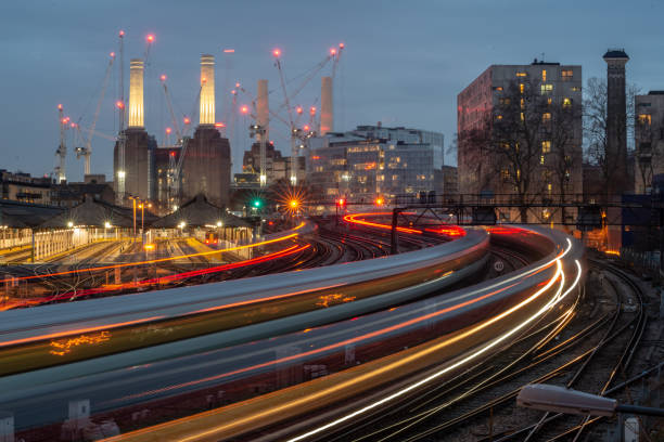 battersea power station rail train - non urban scene railroad track station day imagens e fotografias de stock