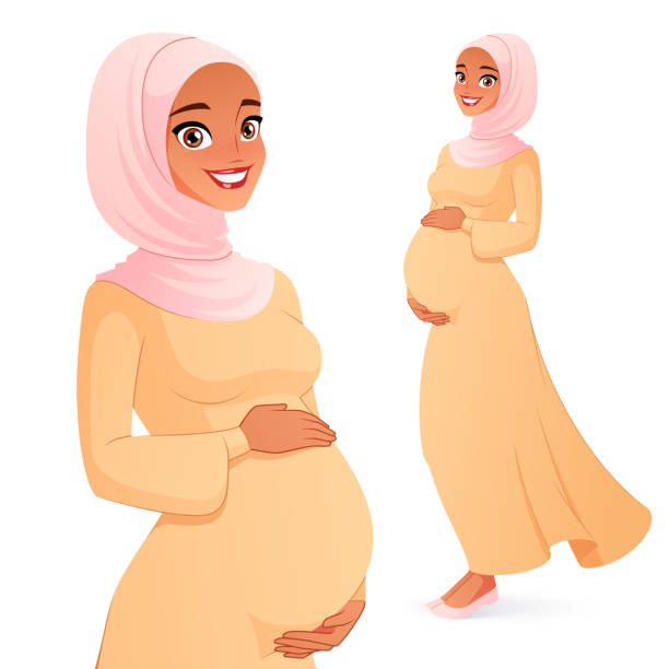 illustrations, cliparts, dessins animés et icônes de belle femme enceinte musulmane en hijab. illustration vectorielle isolés. - nature human pregnancy vector mother