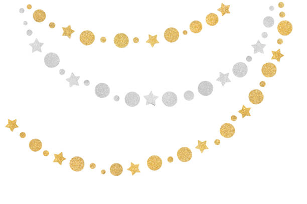 istock Gold and silver glitter bunting paper cut on white background 1011819884