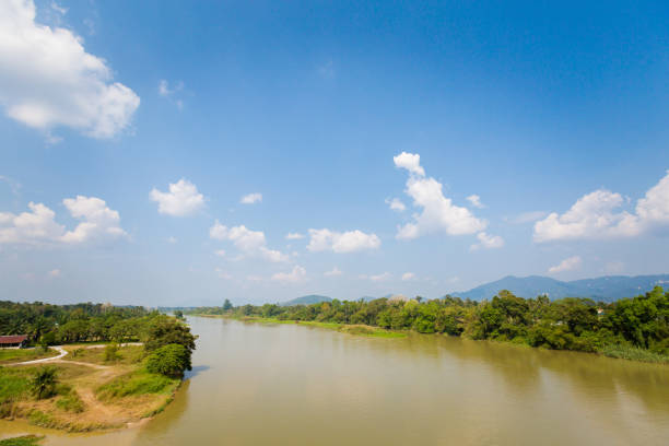 Beautiful landscape in Kuala Kangsar city in Malaysia. Buildings on river bank in south east Asia.