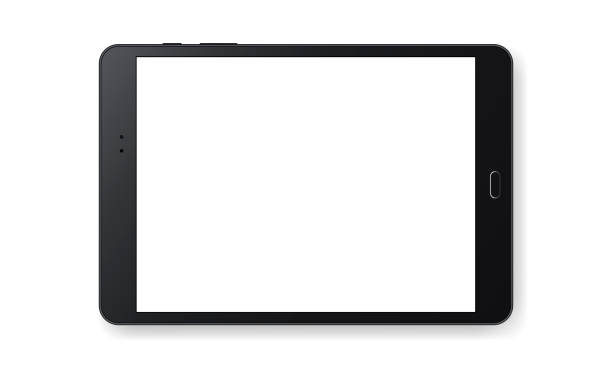 illustrazioni stock, clip art, cartoni animati e icone di tendenza di mockup orizzontale del tablet nero - touchpad